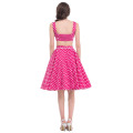 Belle Poque Zwei Stück Ärmellos V-Ausschnitt Deep Pink Polka Dots Retro Vintage Kleid BP000026-1